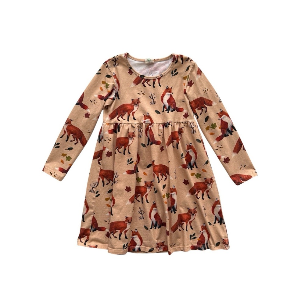 Walkiddy Fox Dress Girls Size 7-8 Whimsical Cottage Forest Organic Cotton School